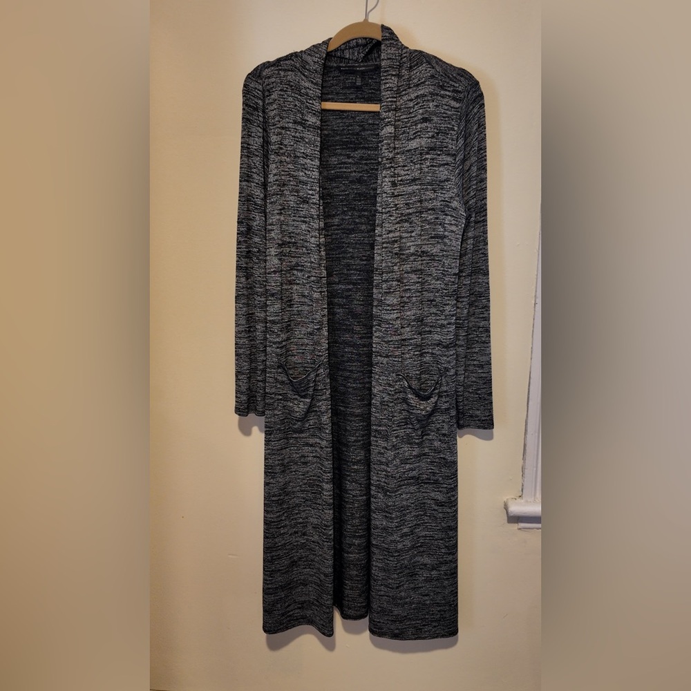 White House Black Market Long Black & White Cardigan Duster Size L Career Chic